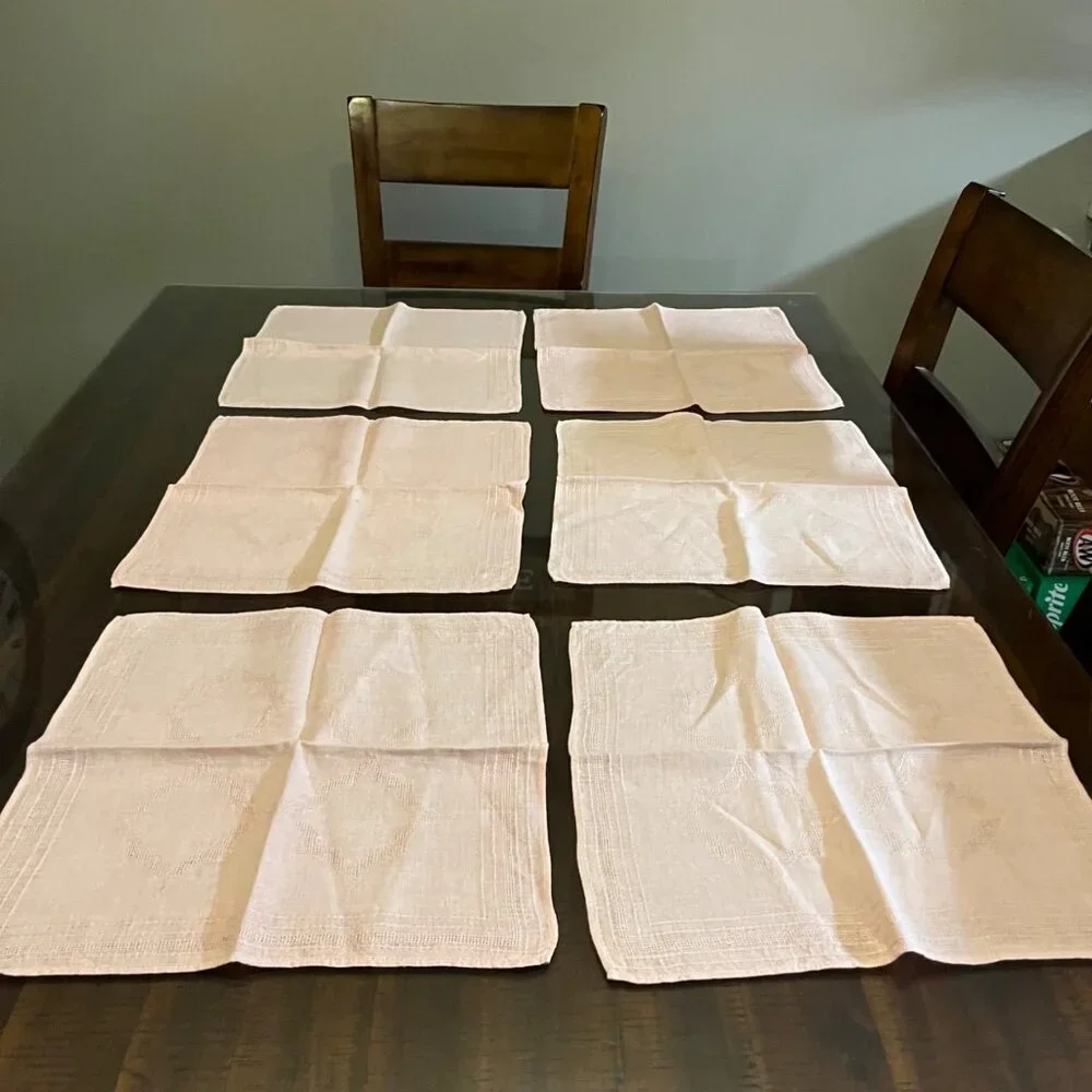 Vintage Linen Napkins Set 6 Blush Pink Peach Hemstitch 15